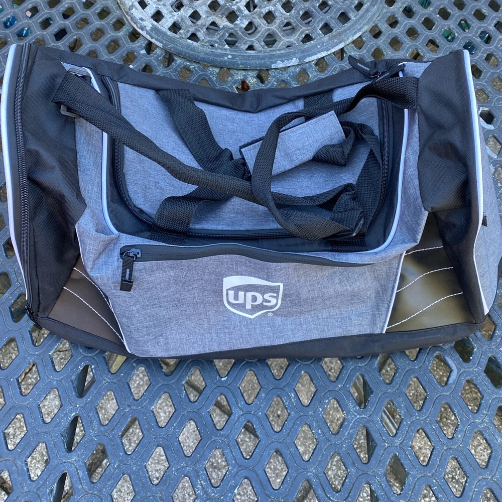 Gray and Black Duffel Bag UPS